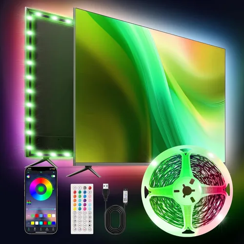 Vista 13 de PSTAR - Luces LED para TV, de 3.28 pies, retroiluminación RGB con sincronización de música, control remoto y por aplicación, alimentación por USB