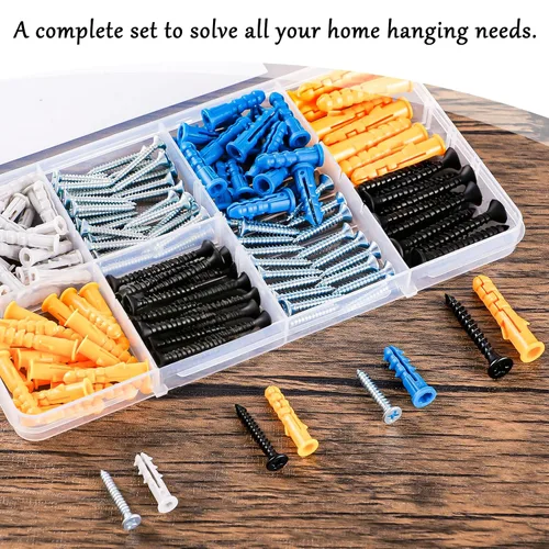 Vista 7 de KURUI Kit de anclajes para paneles de yeso con tornillos, 160 anclajes de pared de plástico y tornillos de cabeza Phillips galvanizados, 4 tamaños