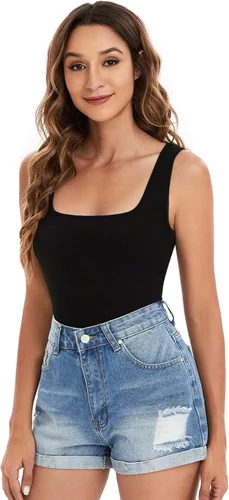 Vista 3 de Verdusa Camiseta básica sin mangas con cuello cuadrado casual para mujer