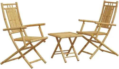 Vista 2 de 3-Piece Bamboo Bistro Set Outdoor Patio Furniture Foldable Square Table and Chairs Modern Design for Balcony Garden Terrace