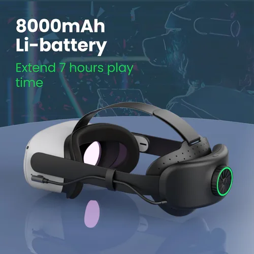 Vista 2 de BUSQUEDA Elite Strap with Battery for Oculus Quest 2, 8000mAh Extend 7hrs Playtime,Fast Charging VR Power,Counter Balance&Adjustable Head Strap for