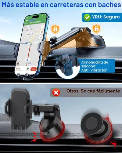 Vista 3 de YRU Soporte de teléfono celular para salpicadero de automóvil, con patente y grado militar, soporte de teléfono celular para ventilación de Negro