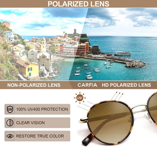Vista 8 de CARFIA Gafas de sol polarizadas redondas pequeñas retro para mujer, protección UV, gafas de sol de diseño vintage con estilo CA1949
