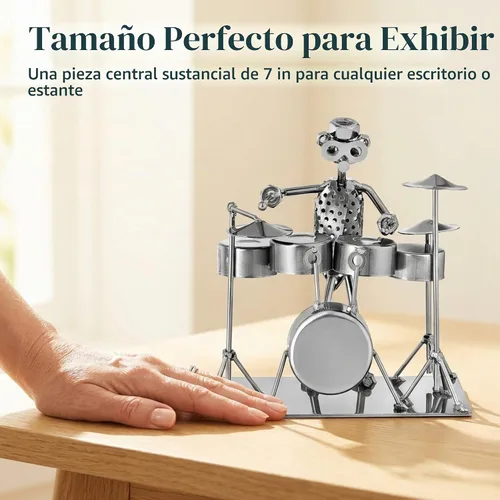 Vista 3 de Broadway Gifts - Figura de batería de metal plateado de 7 pulgadas, músico Steampunk