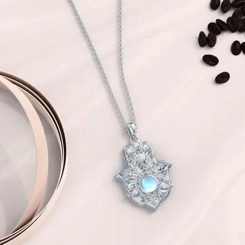 Vista 6 de PROESS Collar Hamsa de plata de ley 925 para mujeres y hombres, protector de amuleto, joyería de regalo