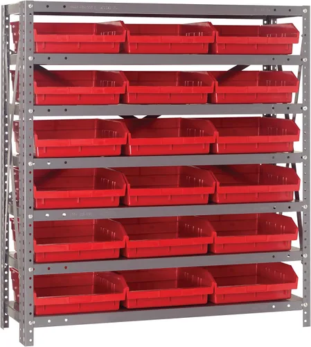 Vista 358 de Quantum QSBU-245BK Heavy Duty Shelving Unit with (7) Shelves and (24) QUS245 Black Bins for Garage Warehouse Storage Distribution 400 lb Load