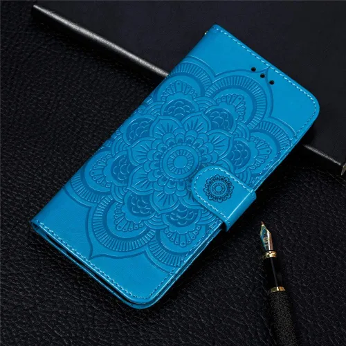 Vista 6 de LEECOCO Moto G7 Power Case Mandala Embossing Luxury PU Leather Flip Notebook Wallet Bookstyle Magnetic Stand Card Slot Folio Bumper Funda