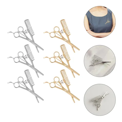 Vista 8 de GALPADA 12 piezas brillantes mini joyería de peluquería para tijera peluquero decoración traje herramientas plata pin peine oro collar suéter
