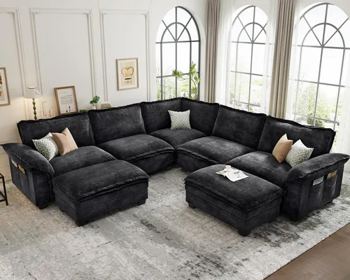 Vista 16 de KKL Sofá Seccional Modular de 89 Pulgadas, Sofá de Amor de 2 Asientos Sofá Nube con Asiento Profundo, Sofás Seccionales de Chenilla para Sala