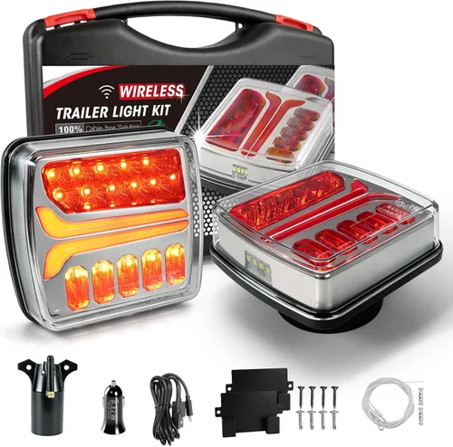Vista 9 de NeaLia CD28 Magnetic Wireless Trailer Lights, Rechargeable Tow Light Kit Rojo