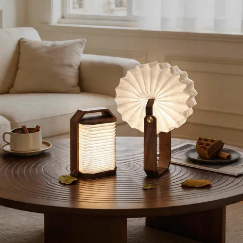 Vista 6 de Linterna plegable de estilo japonés, recargable de 1200 mAh, tiempo de funcionamiento de 4 a 6 horas, lámpara de mano y mesa 2 en 1, luz cálida