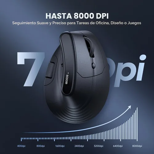 Vista 4 de ECHTPower Ratón Vertical Ergonómico, Ratón Inalámbrico Recargable con Pantalla LED, DPI Ajustable en 7 Niveles hasta 8000, Botones Silenciosos