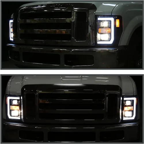 Vista 2 de SPEC-D TUNING Faros Proyectores Negros con Barra LED Compatibles con Ford F-250, F-350, F-450, F-550 Super Duty 2008-2010, Juego de Faros Izquierdo