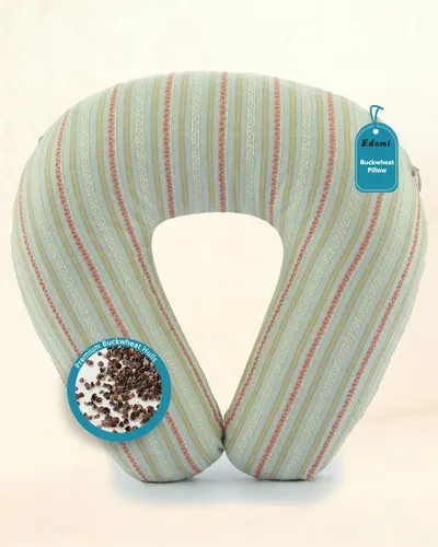Vista 8 de Almohada de cuello de trigo sarraceno con funda de almohada de doble capa, almohadas ajustables firmes en forma de U, transpirables para un sueño
