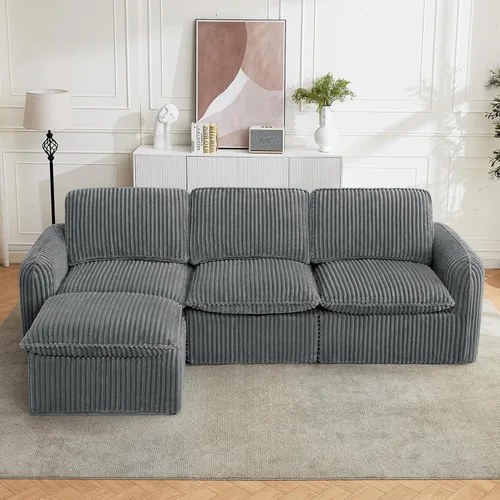 Vista 8 de Sofá modular sin hueso de 110 pulgadas para sala de estar, cómodo sofá modular de nube con otomana, sofás convertibles en forma de L para Gris