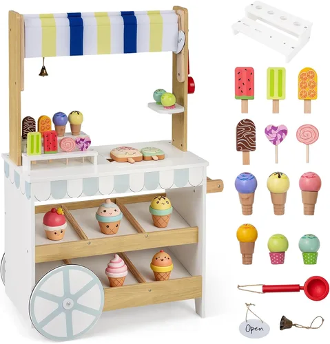 Vista 17 de Costzon Juego de tienda de comestibles para niños, juego de soporte de mercado de simulación para niños pequeños con juguete de juego de 30 piezas