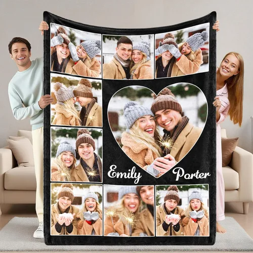 Vista 24 de ShineSand envía al día siguiente, cobija personalizada con texto de foto - impresa en EE. UU., cobijas con fotos personalizadas, regalos de Navidad