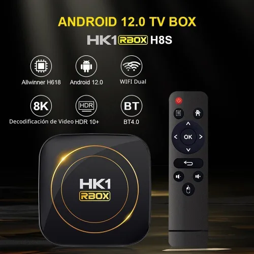Vista 5 de HK1 Android TV Box 2026, Android 12.0 TV Box con 8K Decodificación 4GB RAM 32GB ROM Allwinner H618 Quad-Core, 2.4GHz/5.0GHz WiFi6 Bluetooth 4.0+