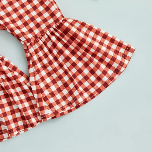 Vista 6 de Conjunto de 2 piezas para bebé niña pequeña, camiseta de manga corta con letras, pantalones acampanados, pantalones acampanados, ropa de festival