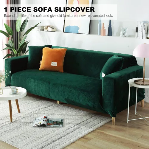 Vista 2 de Funda elástica para sofá, suaves fundas de sofá de terciopelo con protector de muebles con funda para cojines para mascotas y niños