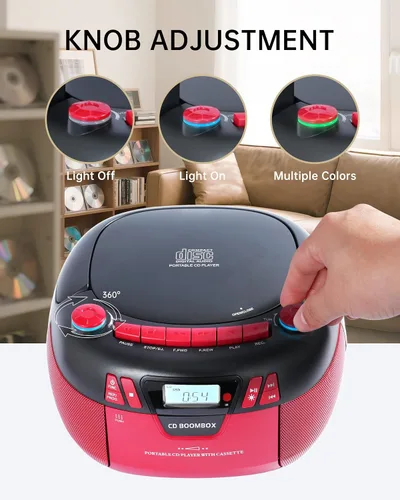 Vista 7 de Reproductor de CD Boombox con Bluetooth y reproductor de casete Radio AM/FM portátil, entrada MP3/USB/AUX, sistema de sonido estéreo