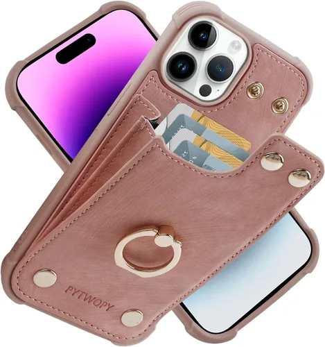Vista 52 de Funda tipo cartera compatible con iPhone XR/10R con tarjetero de crédito, funda protectora de cuero a prueba de golpes compatible con anillo