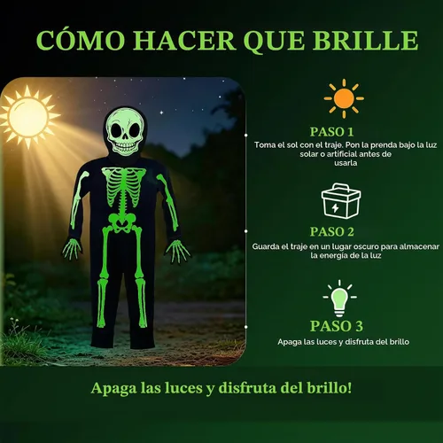 Vista 5 de Suppromo Disfraces de esqueleto para niños, disfraz de esqueleto que brilla