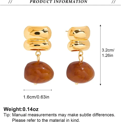 Vista 6 de Aretes colgantes de ámbar gruesos para mujer, aretes colgantes de resina ámbar vintage, joyería de oro grueso Regalos de joyería marrón de moda