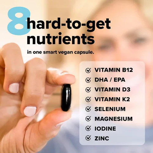Vista 8 de Complement Multivitamínico vegano esencial para mujeres y hombres - Suplemento de apoyo inmunológico con Omega-3 DHA y EPA, B12, vitamina D3 y K2