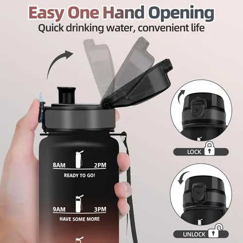 Vista 2 de Botella Agua, 16.9 fl oz Libre de BPA, Botella Agua Niños, Diseño de Cerradura a Prueba de Fugas, cantimplora, Con Marca de Tiempo, Cantimplora