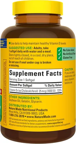 Vista 7 de Nature Made Vitamina D3 1000 UI (25 mcg), 300 cápsulas blandas de vitamina