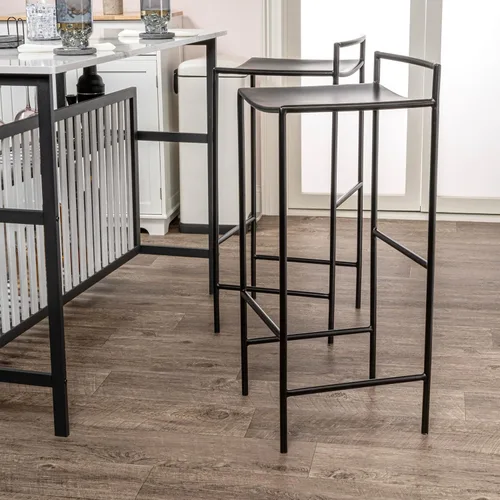 Vista 7 de JONATHAN Y Svelte - Taburete de bar de metal, altura del asiento de 29.5 pulgadas, silla de bar industrial moderna sin brazos con reposapiés Negro