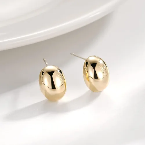 Vista 3 de Aretes de aro pequeños chapados en oro de 14 quilates con poste de plata de ley Aretes de oro grueso con cúpula para mujer