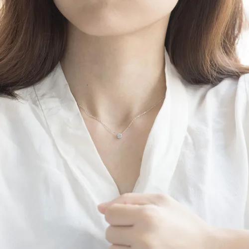 Vista 3 de S.Leaf collar de círculo pequeño, de plata esterlina, para mujer