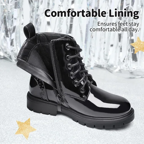 Vista 3 de DREAM PAIRS Botines de combate con cremallera lateral para niños y niñas (niños pequeños)