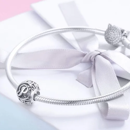 Vista 3 de Plata de ley 925 con piedras cúbicas, opciones completas de regalo de la A Z, cuentas de letras del alfabeto para pulseras europeas Pandora