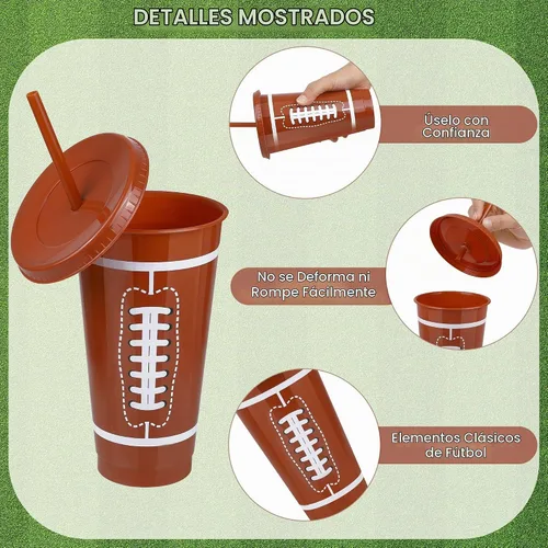 Vista 4 de Kochorie 18 tazas de fiesta de fútbol de 24 onzas con tapas y pajitas, vaso de plástico reutilizable, tazas de viaje para niños, entrenadores