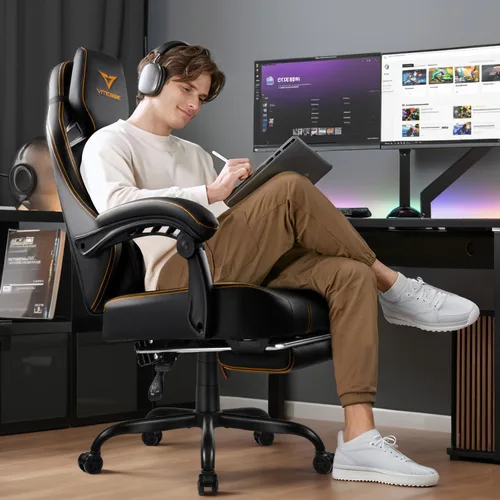 Vista 2 de VITESSE Silla de juegos grande y alta, capacidad de peso de 400 libras con reposapiés, silla ergonómica de videojuegos para adultos