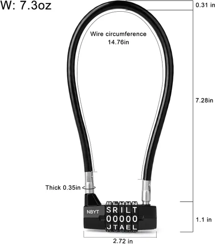 Vista 2 de Cerradura de combinación reiniciable de 5 palabras, cerradura de letra, candado de seguridad para el hogar con cable antirrobo de 0.315 pulgadas