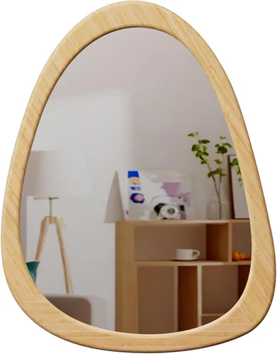 Vista 14 de Espejo de pared irregular de 22.5" x 17.5", espejo con marco de madera negra, espejo de pared asimétrico para sala de estar, dormitorio, baño