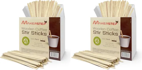 Vista 10 de Makerstep Agitadores de café de madera de abedul, palitos de café de 7 pulgadas (paquete de 1000) respetuosos con el medio ambiente, palos de madera