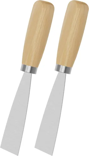 Vista 8 de Cuchillo de masilla, 2 raspadores de metal de 1 pulgada, cuchillos de mango de madera para paneles de yeso, calcomanías, papel de pared, parches
