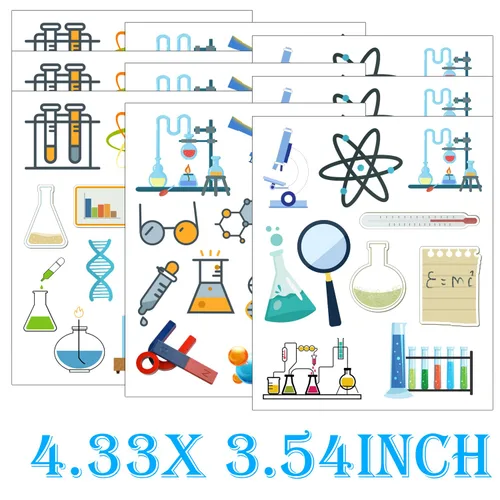 Vista 3 de 370 piezas de calcomanías temporales para fiesta de ciencia, futuro, científico loco, ciencias naturales, artes, fiestas de cumpleaños, decoraciones