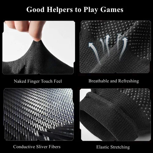 Vista 4 de Guantes de juego para manos sudorosas, Rakizbe de alta sensibilidad, antisudor, transpirables, sin costuras, con mangas para los dedos del pulgar