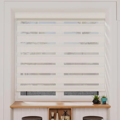 Vista 64 de MYshade Persianas enrollables de cebra opacas (85 %) con cordón para ventanas interiores, persianas de doble capa beige para dormitorio, baño, sala