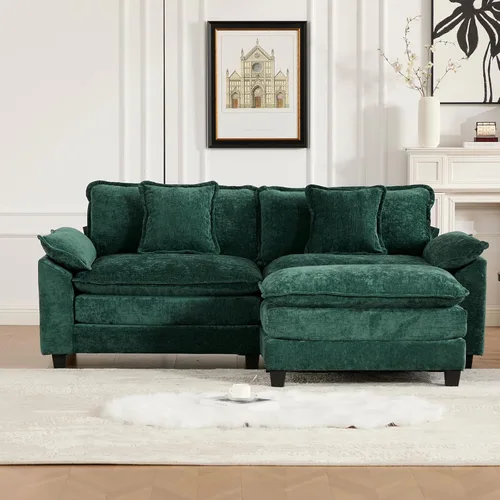 Vista 15 de Sofá seccional modular, sofá seccional en forma de L de 76.7 pulgadas con otomana móvil, cómodo loveseat de chenilla nube con reposabrazos