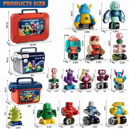 Vista 5 de Juguetes de construcción de robots magnéticos para niños de 3 a 5 y 4 a 8 años, set de 36 piezas de bloques de construcción de robots monstruos