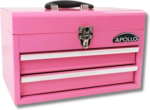 Vista 9 de Apollo Tools DT5010-GR - Caja de herramientas de acero de 14 pulgadas con compartimento superior profundo y 2 cajones de acero resistente