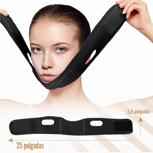 Vista 2 de Máscara reutilizable de línea V con correa para la barbilla, máscara facial en forma de V para flacidez, ejercitador de mandíbula (Negro)