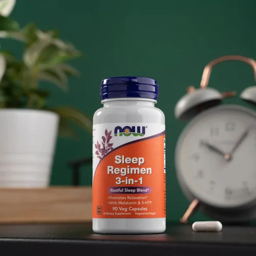 Vista 6 de NOW Foods Suplementos, régimen de sueño 3 en 1, con melatonina, 5-HTP y L-teanina, mezcla de sueño reparador*, 90 cápsulas vegetales